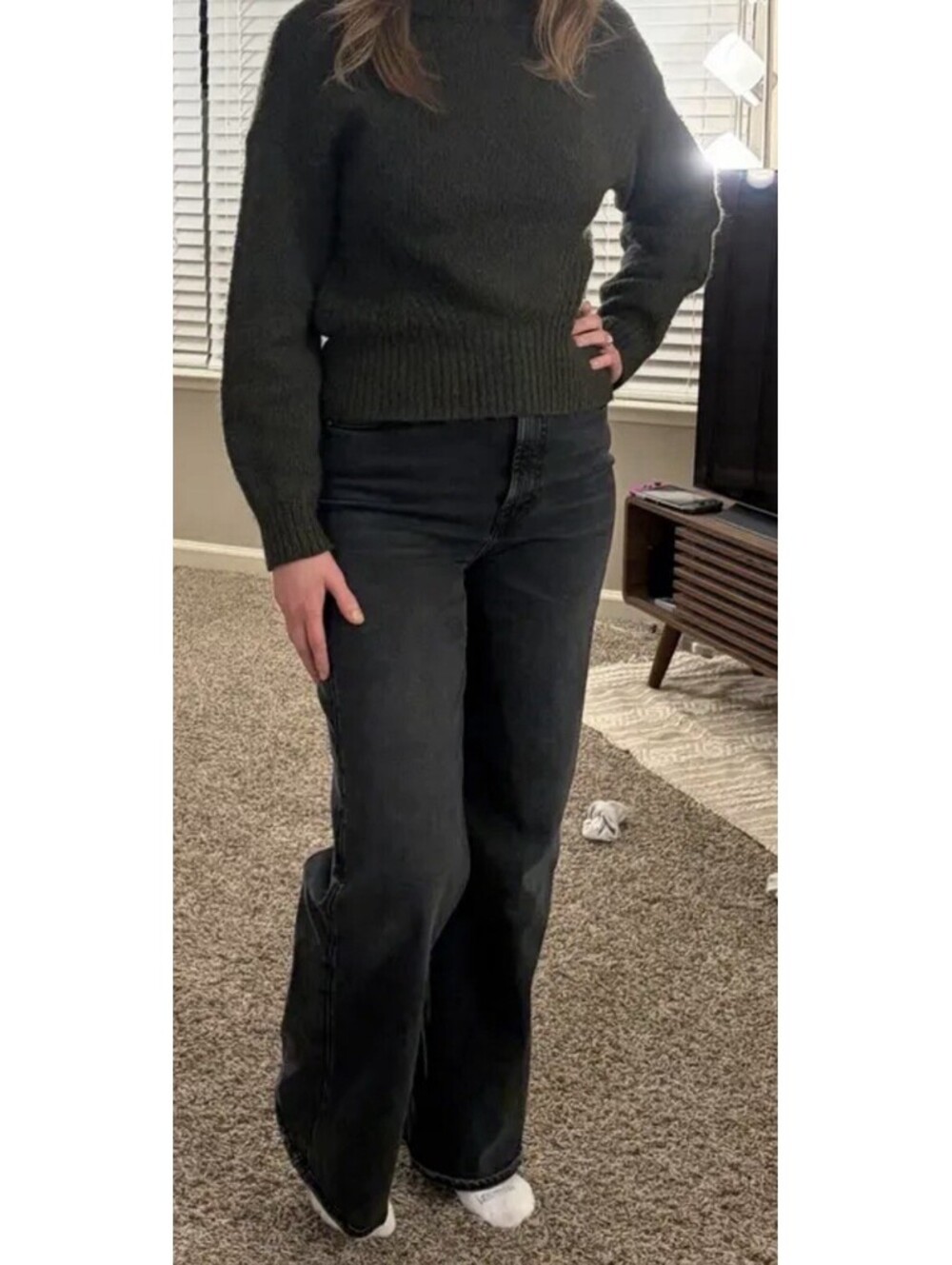 Madewell Womens Green Wool Blend Directional Knit Wedge Sweater Size Medium